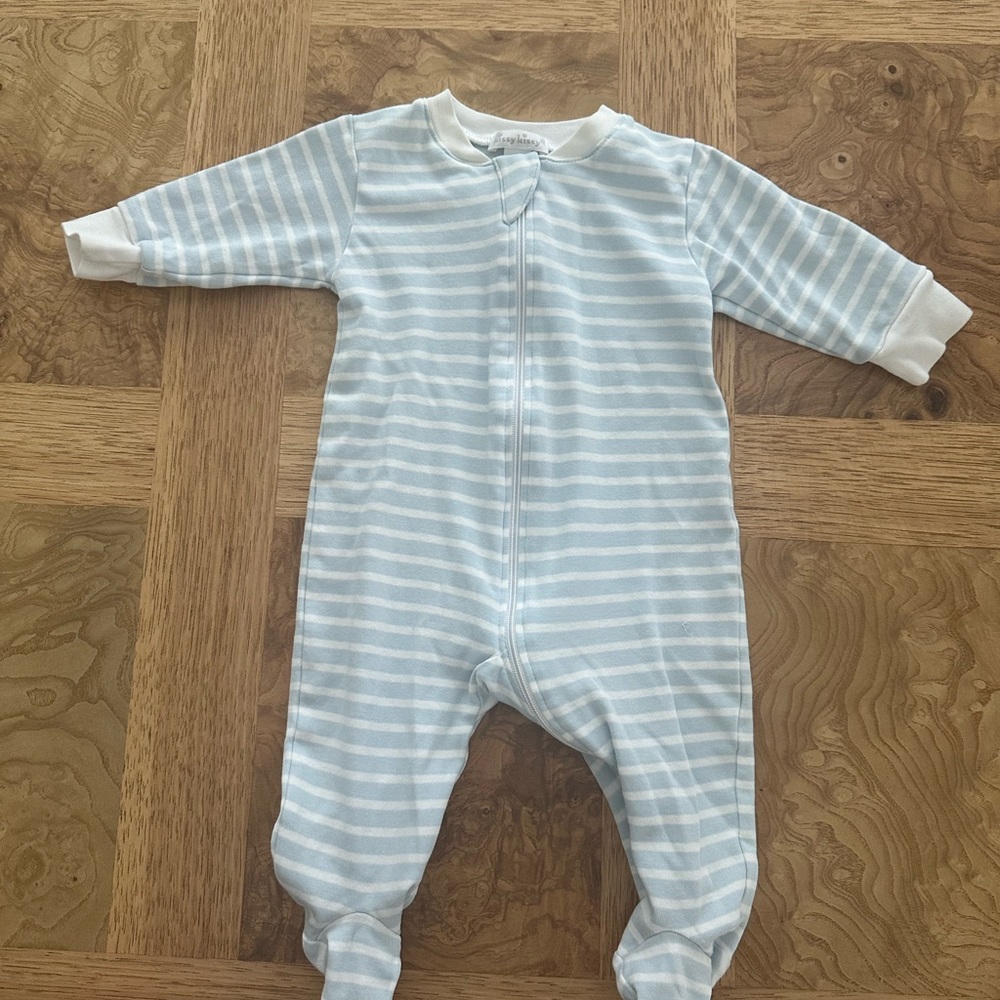 Kissy Kissy Striped Blue and White Footie/Onesie 3-6m